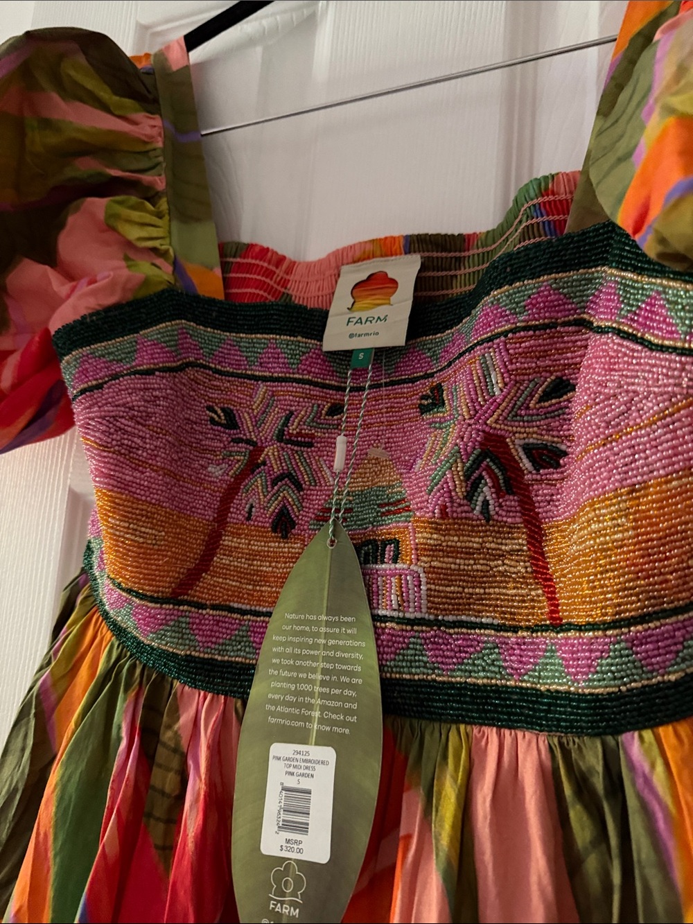 FARM Rio Multicolor Tropical-Leaf Tiered Midi Dress - Picture 7 of 8